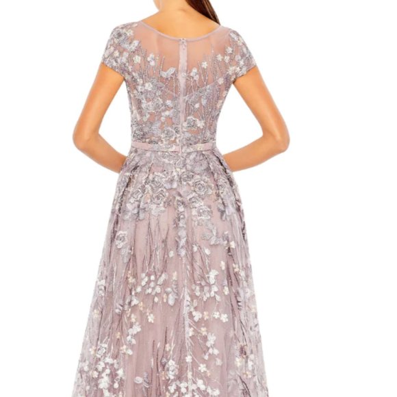 MAC DUGGAL 20405 EMBELLISHED FLORAL CAP SLEEVE A-LINE LILLAC GOWN sz 14 - Picture 3 of 5